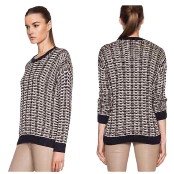 Vince Sweater Womens S Mercerized Texture Knit Coastal Navy Stripes TINY FLAW - Picture 1 of 12